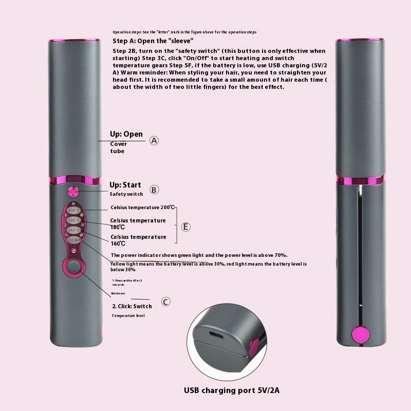 Wireless Charging Portable Hair Straightener – Rechargeable Mini Flat Iron for Travel & Daily Use