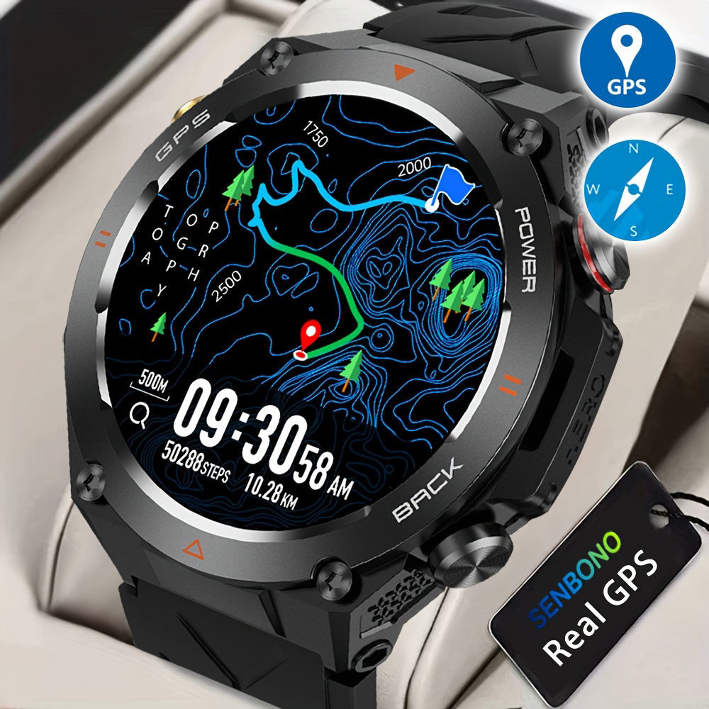 SENBONO GPS Smart Watch for Men – 1.45" HD Screen, Altimeter, Barometer, Compass, AI Voice, Android & iPhone Compatible