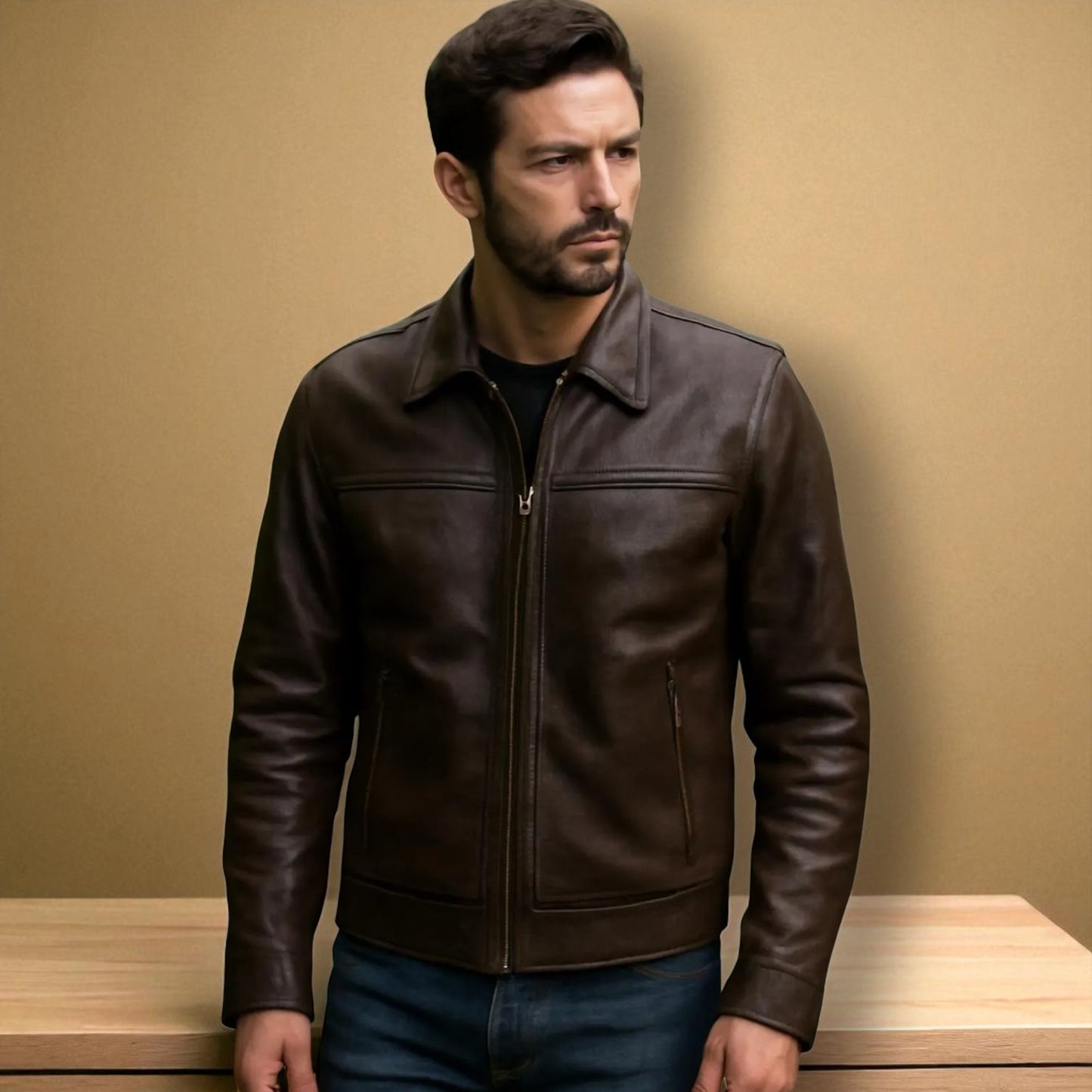 Men's Dark Brown Cowhide Leather Jacket – Handmade in Pakistan, Genuine Biker Style Outerwear, Durable & Stylish Motorcycle Jacket