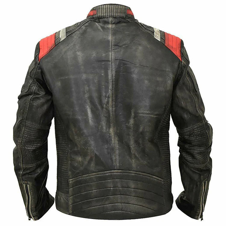 Men’s Black Leather Café Racer Vintage Retro Distressed Jacket – UK