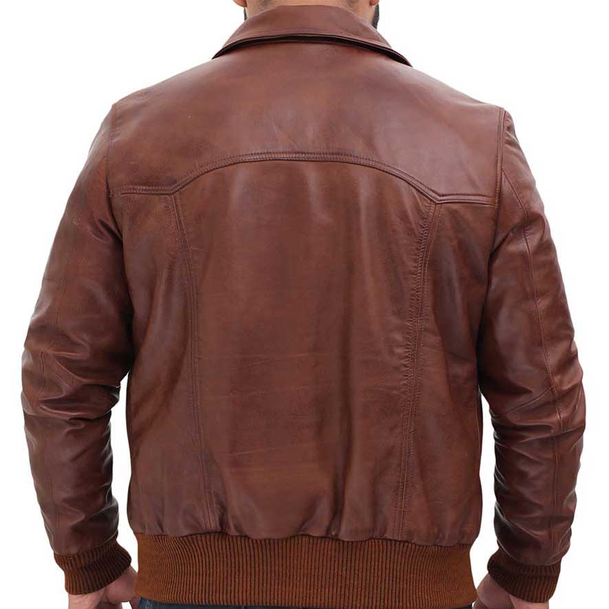 Men’s Vintage Brown Leather Bomber Jacket – 100% Real Lambskin Leather