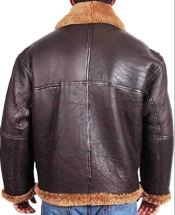Men’s RAF B3 Sheepskin Leather Aviator Bomber Jacket – Real Fur Lined Pilot Flying Coat