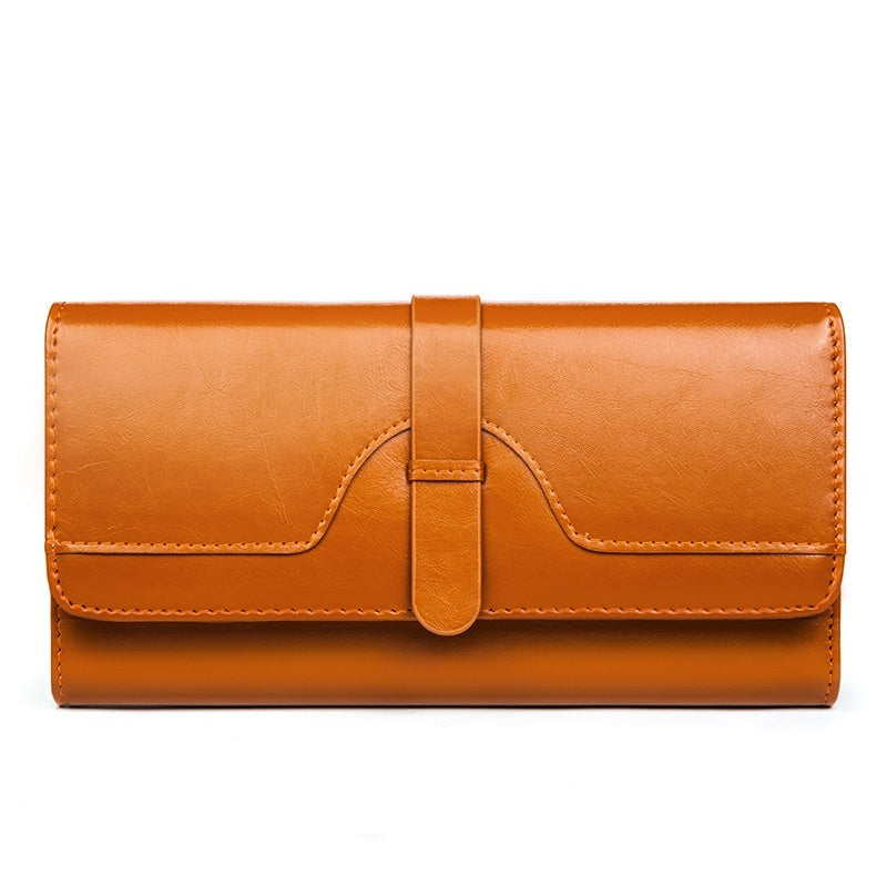 Pure Leather Women’s Tri-fold Wallet – Long Buckle Genuine Cowhide