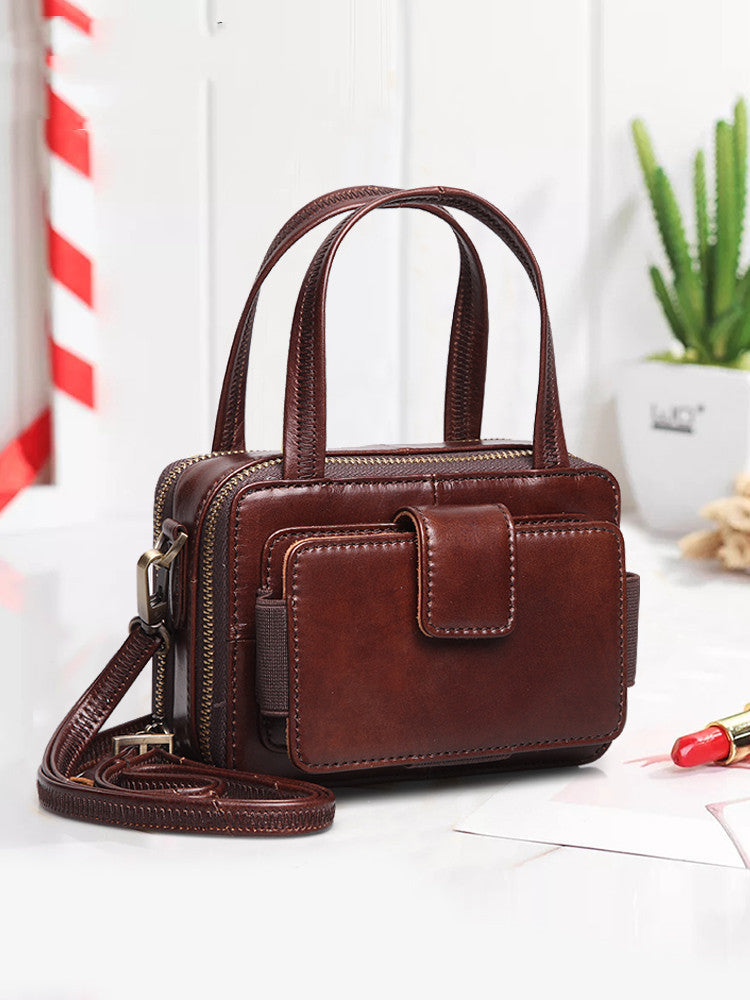 Leather Women’s Mini Messenger Bag – Genuine Cowhide Crossbody Shoulder Purse