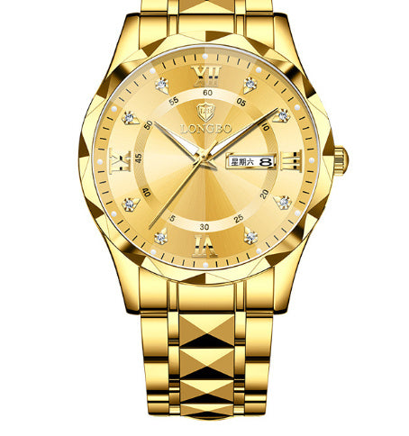 Waterproof Luminous Dual Calendar Watch – Men’s Business Stainless Steel Wristwatch