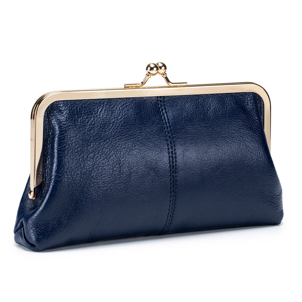European & American Retro Genuine Leather Long Clutch Wallet – Vintage Oil Wax Clip Bag