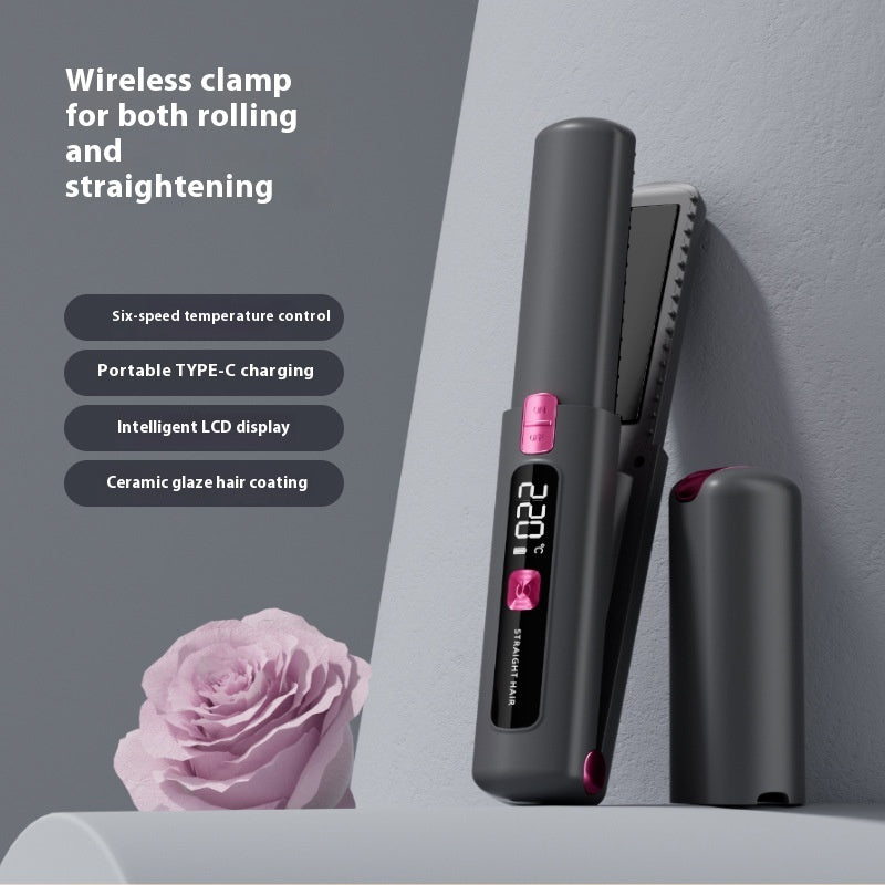 Wireless Hair Straightener with LCD Display – Portable Anion Curling & Straightening Splint