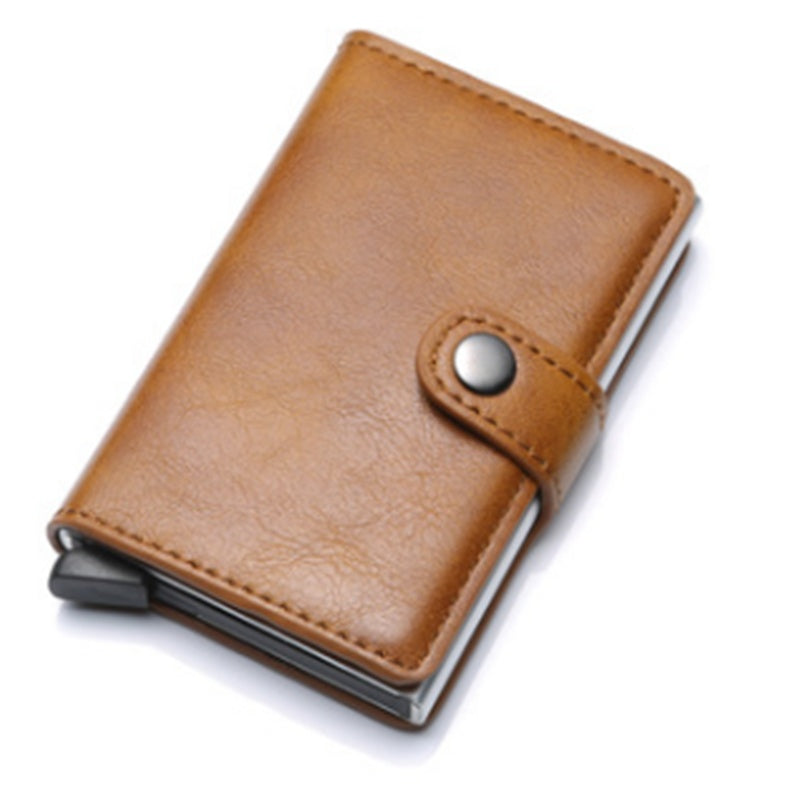 RFID Anti-Theft Vintage Wallet – PU Leather Card Holder with Aluminum Case & Pop-Up Design