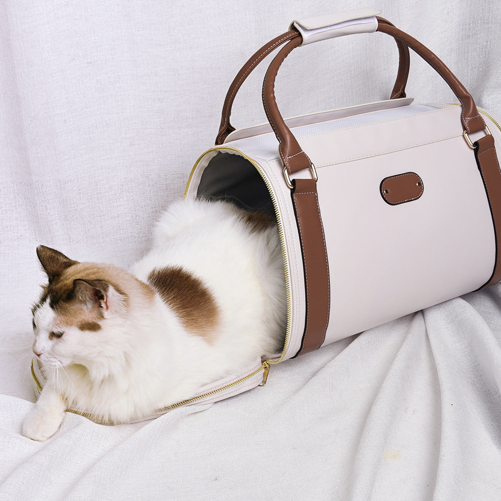 Fashion Portable Leather Pet Bag – Personalized Solid Color Travel Carrier for Dogs & Cats