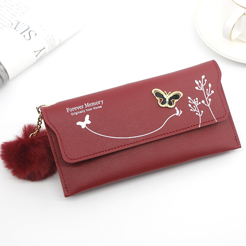 Ladies’ Long PU Leather Wallet – Butterfly Flower Design with Card, Cash & Phone Slots
