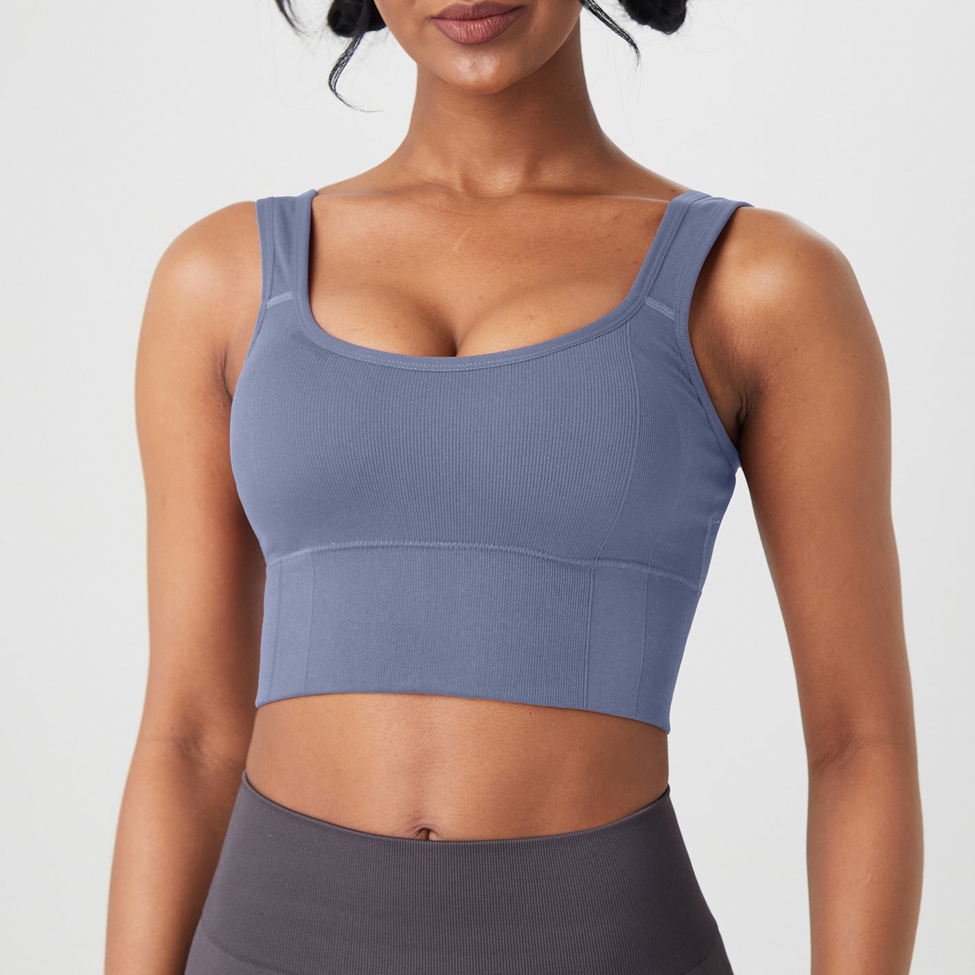 Wide Shoulder Strap Threaded Yoga Bra – Seamless Sports Vest for Women