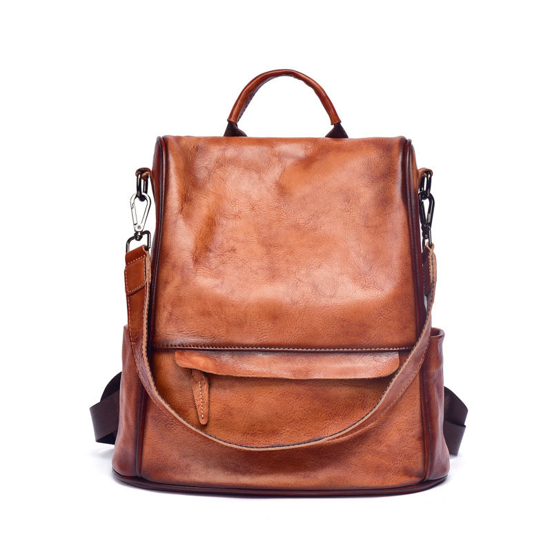 Genuine Leather Anti-Theft Backpack – Women’s Large Capacity Cowhide Travel Luxury Bag