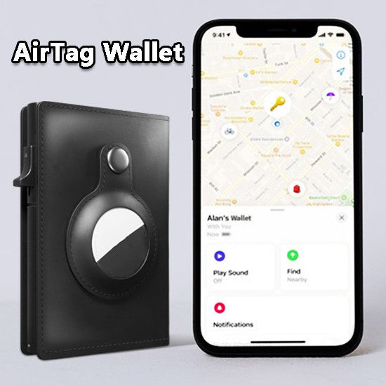 AirTag Wallet for Men – Anti-Theft RFID Slim Leather Card Holder with Money Clip & Apple AirTag Pocket