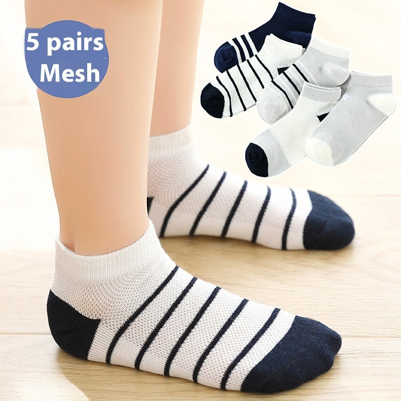 Children's Solid Color Short Socks – Cotton Thin Ankle Socks 5 Pairs for Boys & Girls