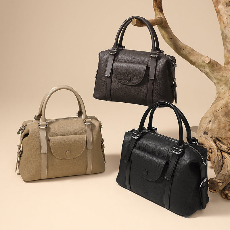 New Genuine Leather Ladies’ Handbag – Versatile Fashion Shoulder Bag with Lock Design