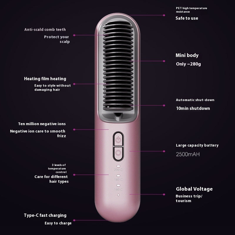 Wireless Portable Straight Comb with 60 Million Anion Hair Care