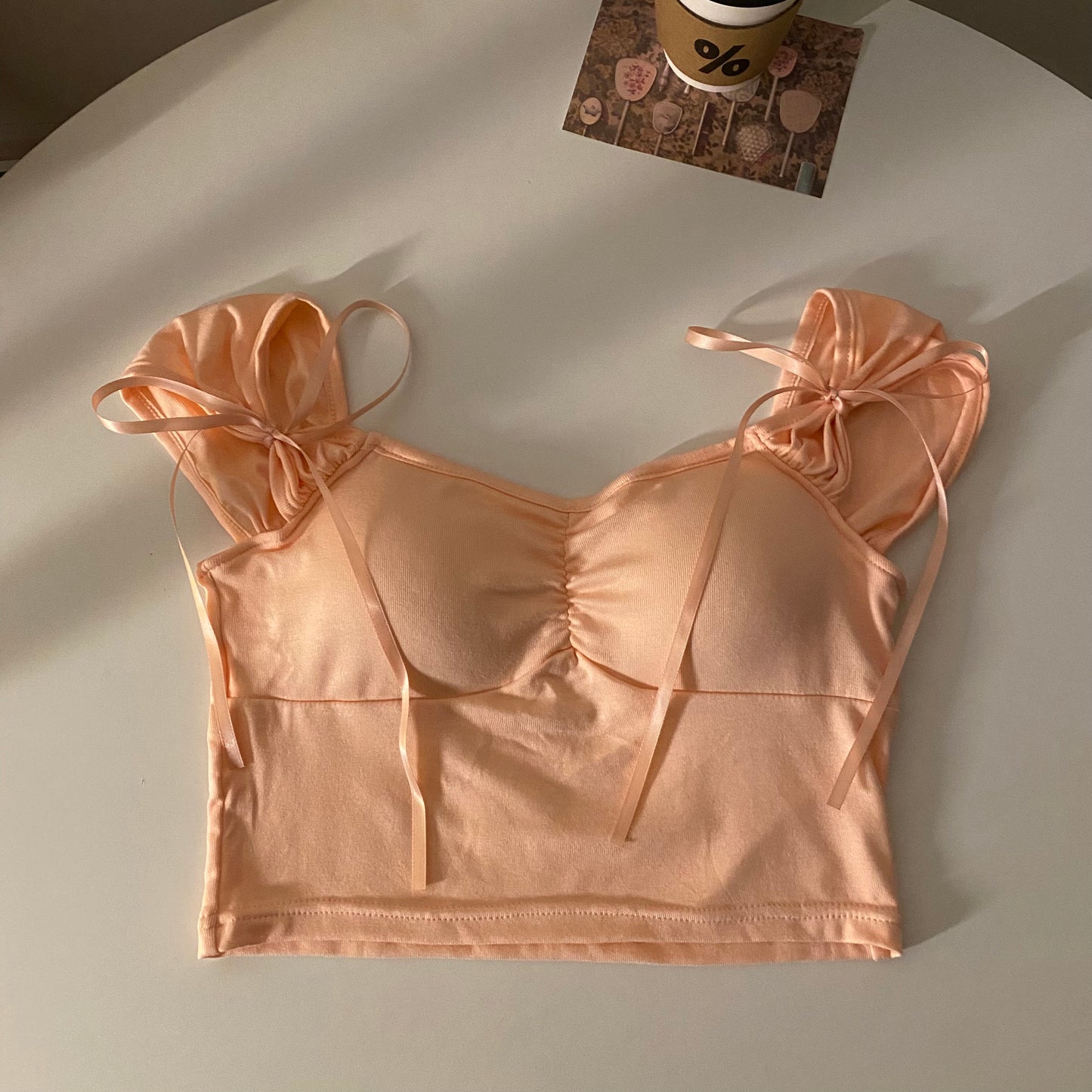 Cotton Bra Tank Top with Pads – Bow Design Women’s Vest