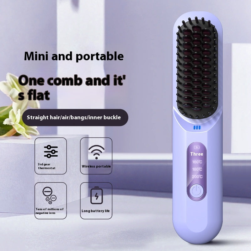 Wireless Hair Straightener Comb with Adjustable Anion Technology – Portable Rechargeable Styling Tool