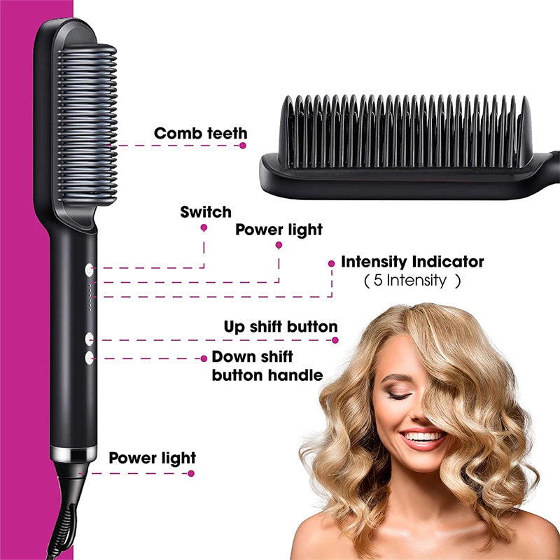2-In-1 Hair Straightener Hot Comb – Negative Ion Curling Tong & Dual-Purpose Electric Hair Brush