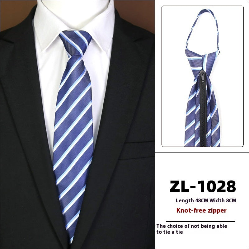 Men’s Formal Business Zipper Tie – Striped Jacquard Knot-Free Necktie