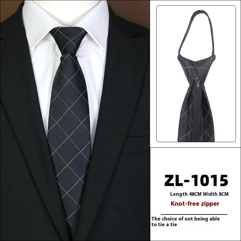 Men’s Formal Business Zipper Tie – Striped Jacquard Knot-Free Necktie