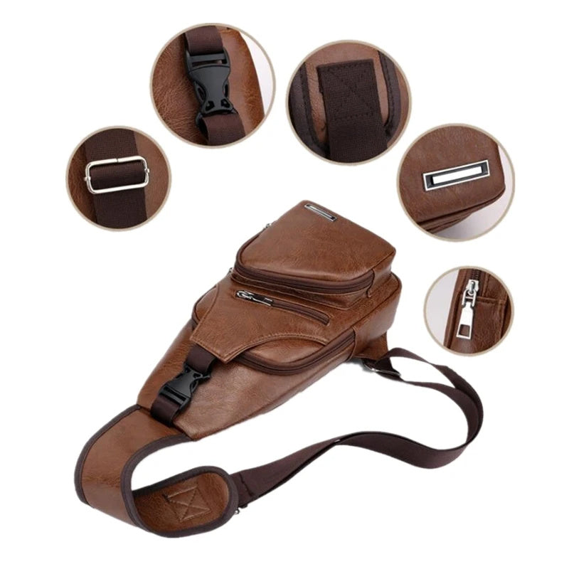 Luxury Men’s Leather Messenger Chest Bag – Vintage Crossbody Business Sling Shoulder Pack
