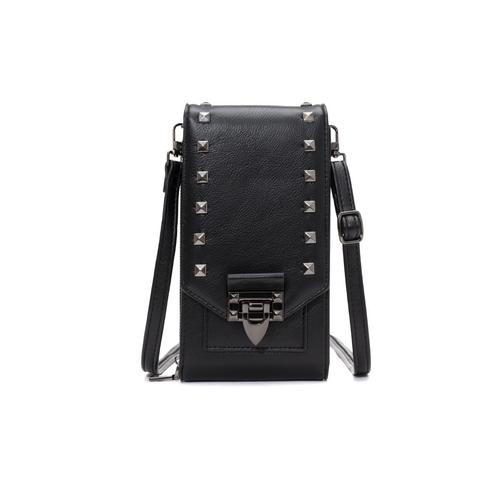 Women’s Rivet Design Crossbody Shoulder Bag – PU Leather Mobile Phone Handbag