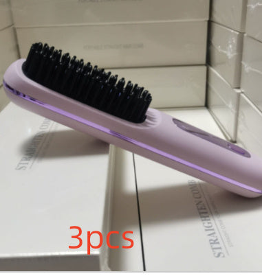 2-In-1 Wireless Hair Straightener Brush – Portable Fast Heating Comb & Hot Curler, USB Rechargeable