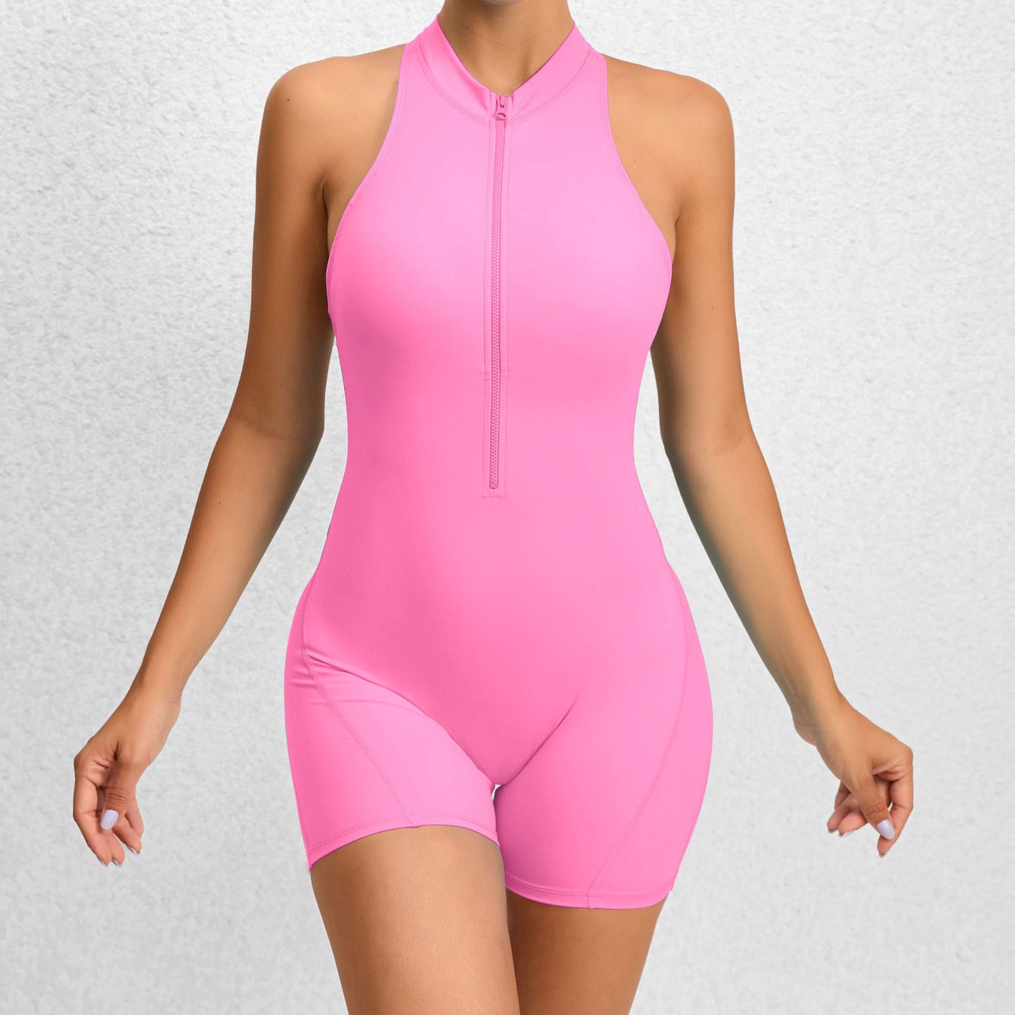 Women’s Zippered Yoga Fitness Jumpsuit – Sleeveless Butt Lifting Sportswear Tummy Control Shapewear