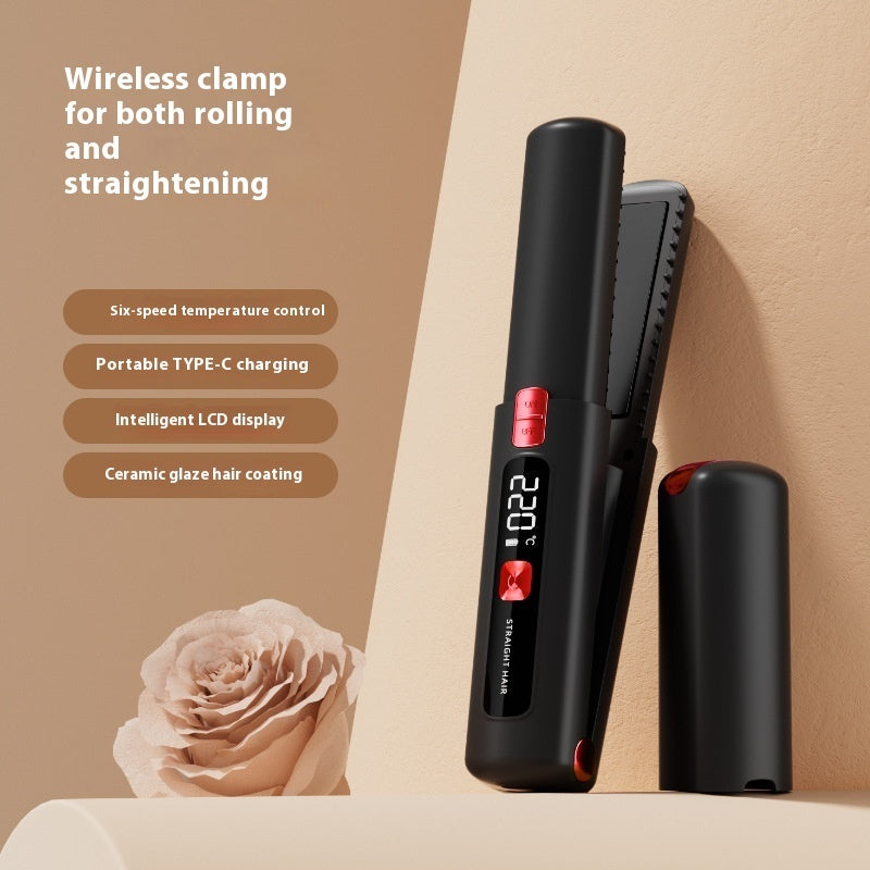Wireless Hair Straightener with LCD Display – Portable Anion Curling & Straightening Splint