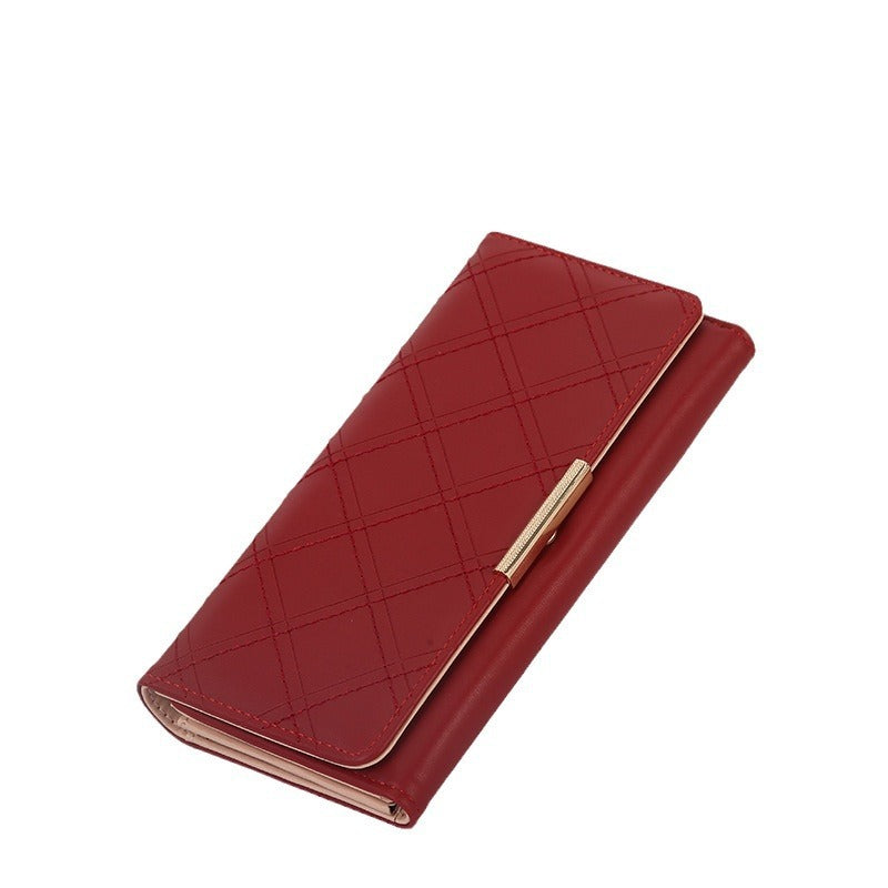 Women's Embroidered Rhombus Clutch Wallet – Large Capacity Waterproof PU Leather