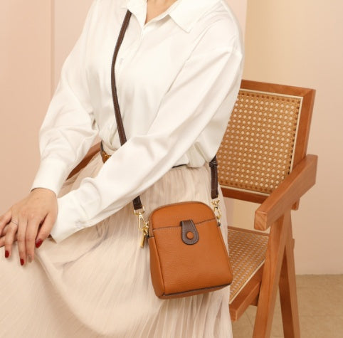 Women’s Leather Crossbody Phone Bag – Small Lychee Pattern Wallet Purse