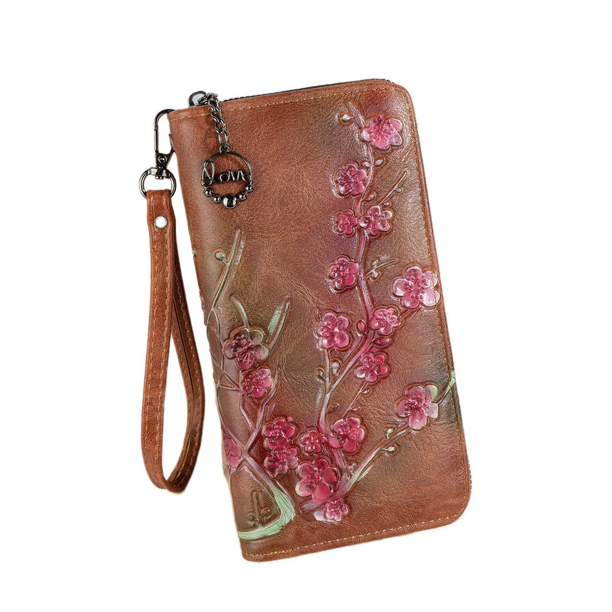 Embossed Hand-painted Chinese Style PU Zipper Handbag – Retro Floral Women’s Wallet