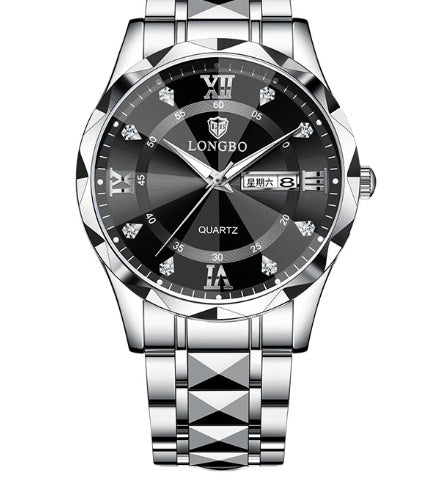 Waterproof Luminous Dual Calendar Watch – Men’s Business Stainless Steel Wristwatch