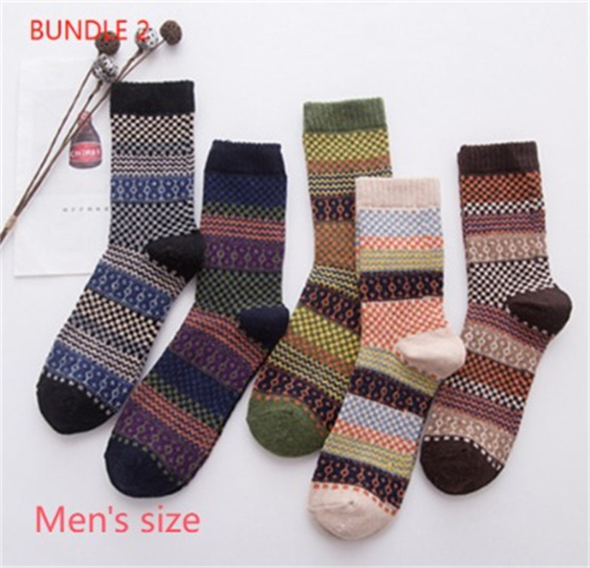 Winter Warm Stripe Wool Socks – 5 Pairs Thick Casual Business Socks for Men
