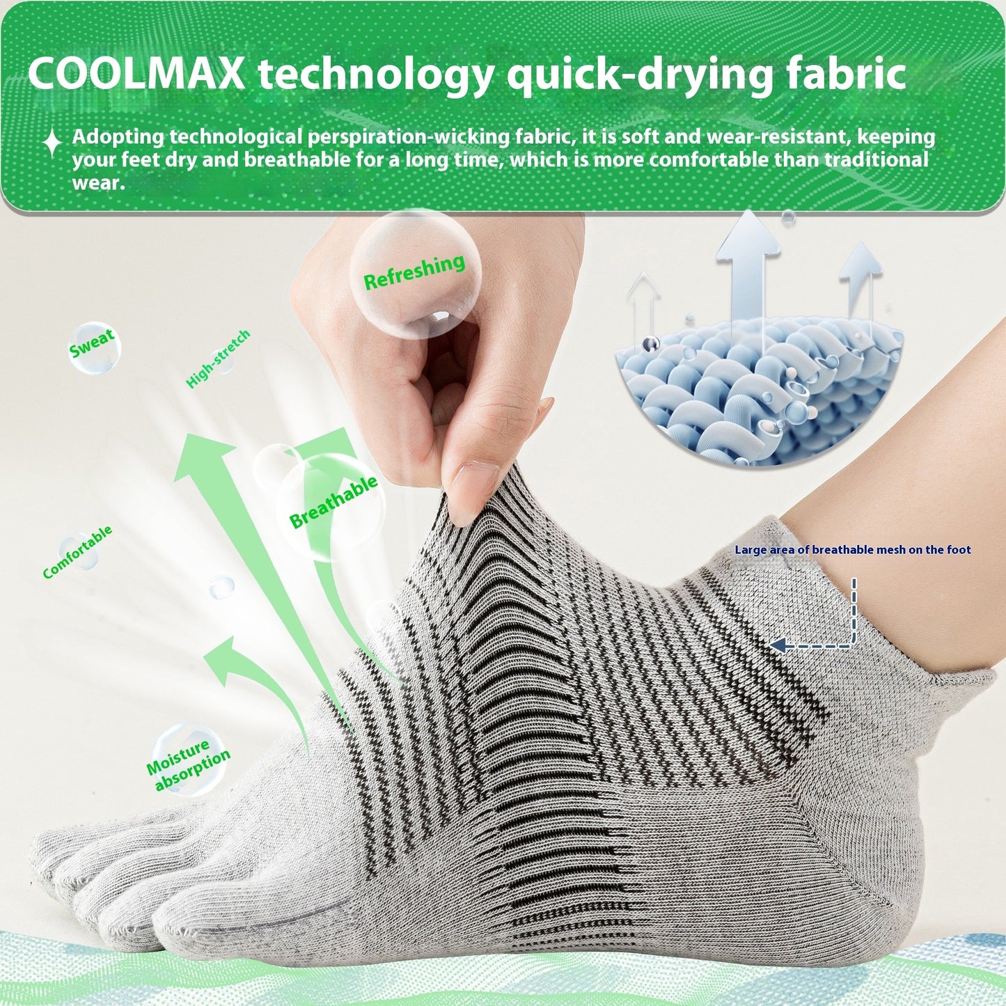 Professional Quick-Dry Toe Socks – Breathable CoolMax Short Tube Sports & Yoga Socks