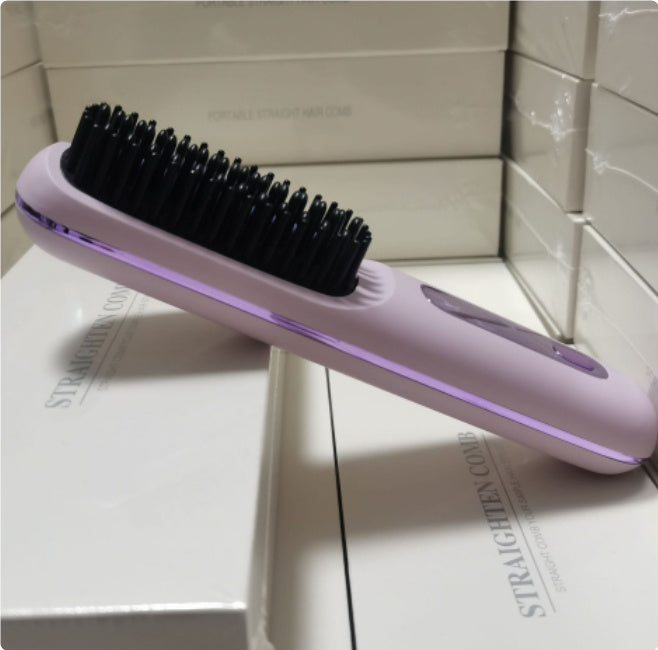 2-In-1 Wireless Hair Straightener Brush – Portable Fast Heating Comb & Hot Curler, USB Rechargeable