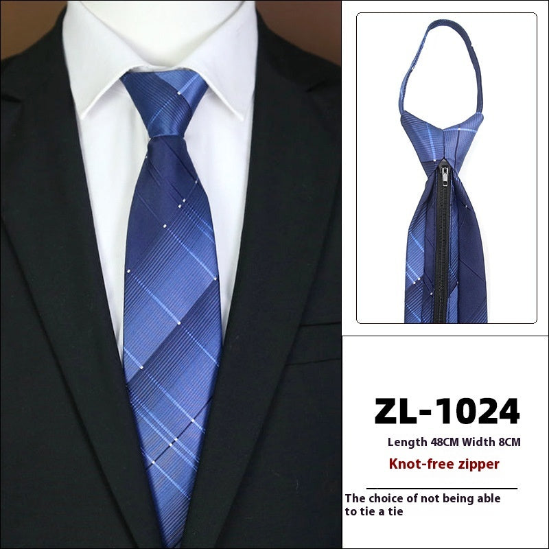 Men’s Formal Business Zipper Tie – Striped Jacquard Knot-Free Necktie