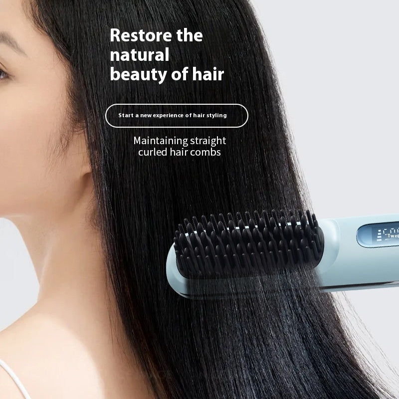 Rechargeable Ceramic Electric Hair Straightener Comb – Portable Wireless Ionic Styler