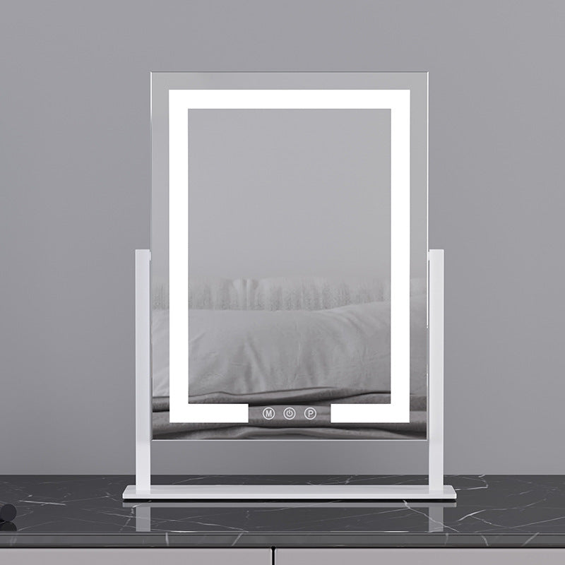 Desktop LED Light Makeup Mirror – Metal Frame Vanity Mirror for Bedroom & Beauty