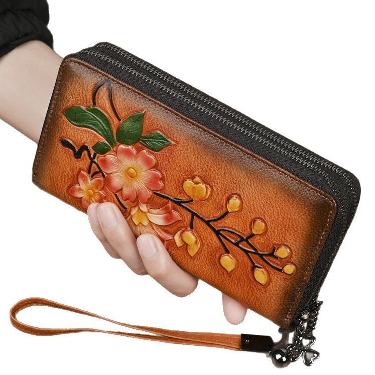 Women’s Fashion Double Zipper Long Wallet – Genuine Leather Anti-theft Card Holder