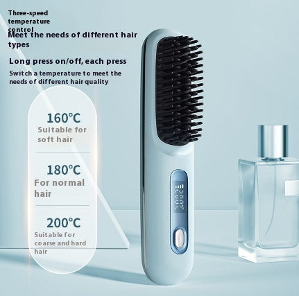 2-In-1 Wireless Hair Straightener Brush – Portable Fast Heating Comb & Hot Curler, USB Rechargeable