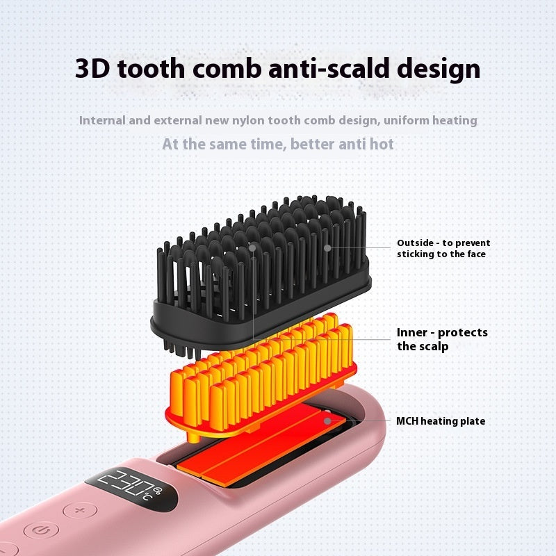 Portable Anion Straight Comb – Wireless Negative Ion Hair Straightener Brush for Students & Office Workers