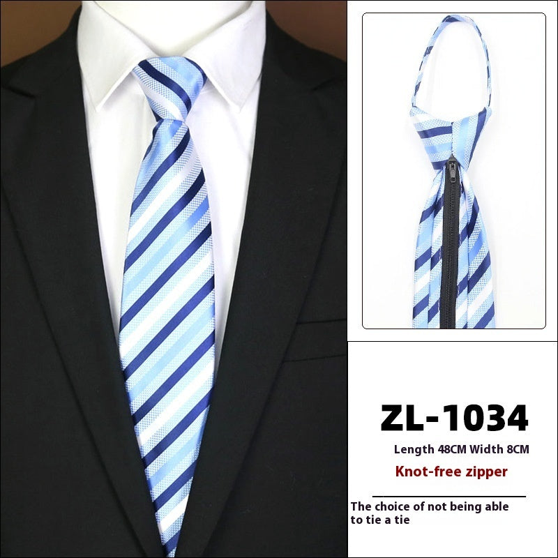 Men’s Formal Business Zipper Tie – Striped Jacquard Knot-Free Necktie