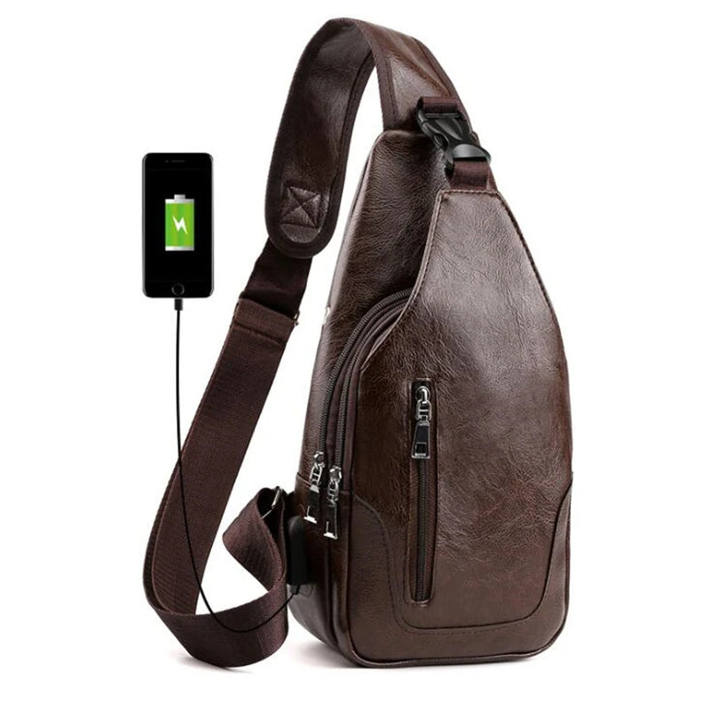 Luxury Men’s Leather Messenger Chest Bag – Vintage Crossbody Business Sling Shoulder Pack