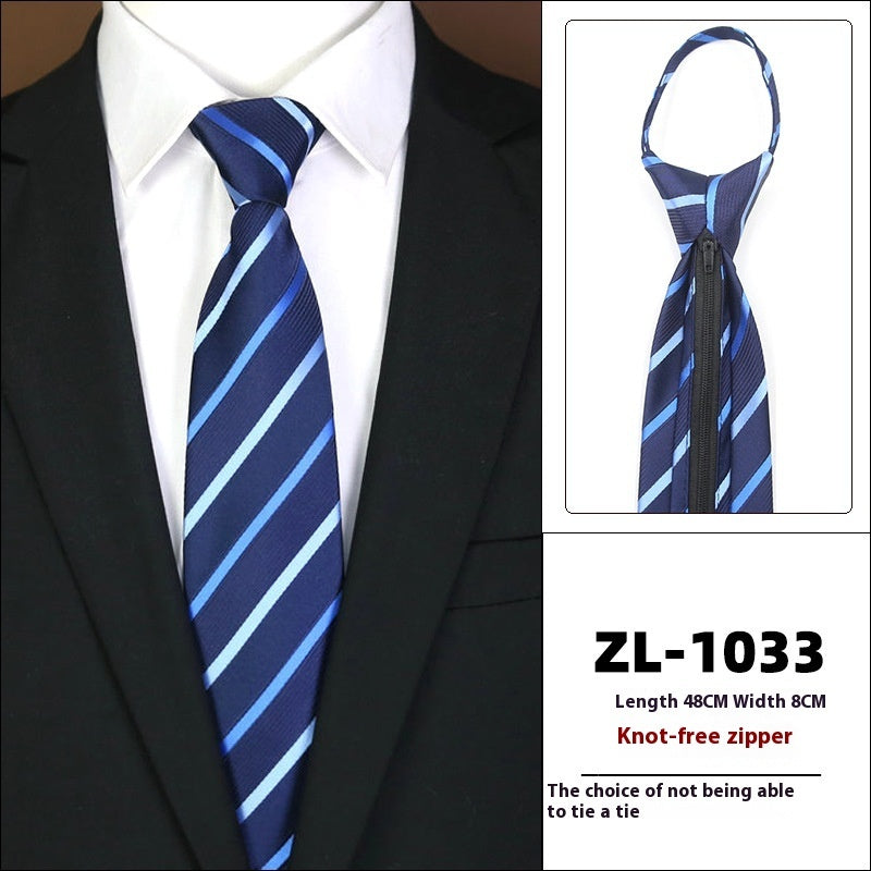 Men’s Formal Business Zipper Tie – Striped Jacquard Knot-Free Necktie