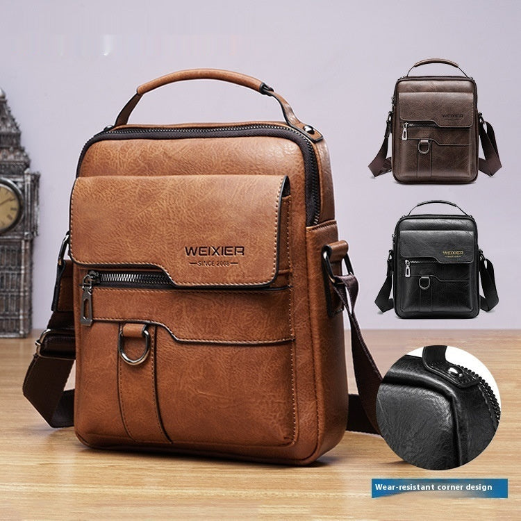 Men’s PU Leather Messenger Bag – Retro Business Shoulder Crossbody Backpack with Flap Design