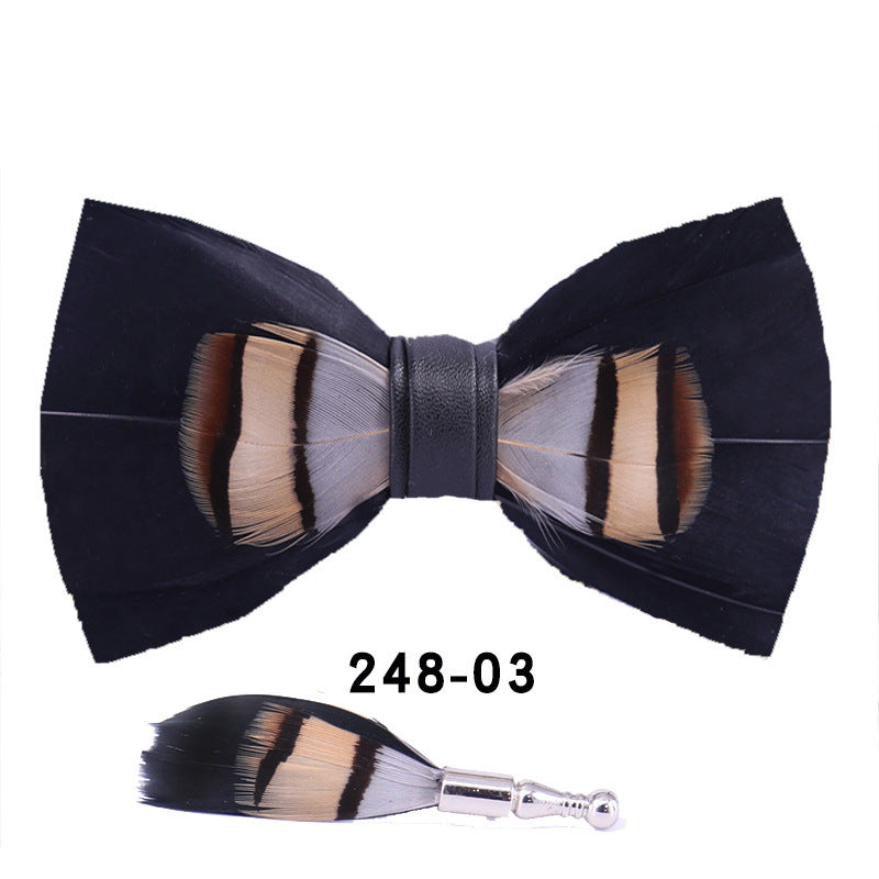 Handmade Feather Bow Tie – Unisex Color Matching Evening Bowtie with Optional Brooch & Gift Box
