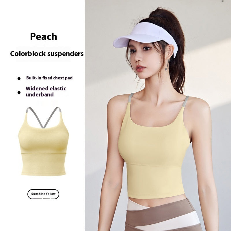Summer Yoga Bra with Chest Pad – Fitness Vest Top with Fixed Straps & 3/4 Cup Support