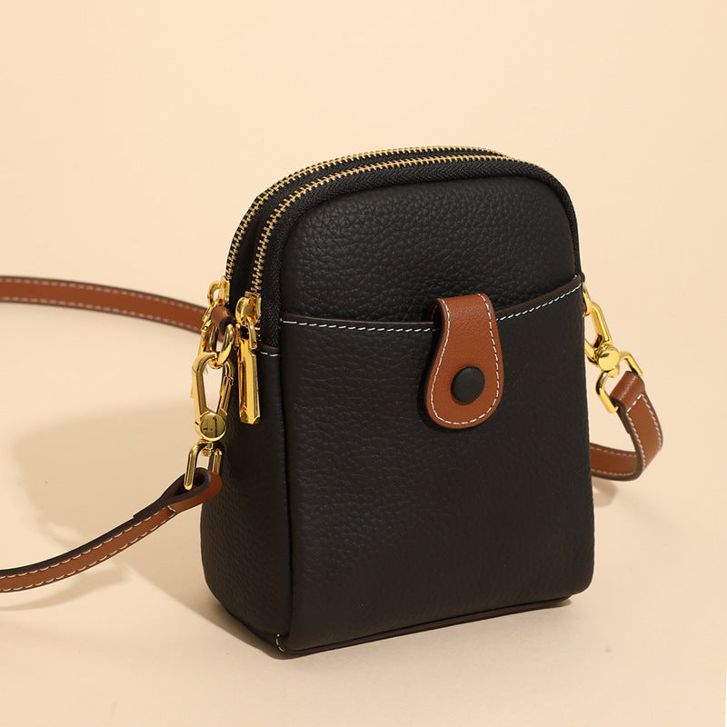 Women’s Leather Crossbody Phone Bag – Small Lychee Pattern Wallet Purse
